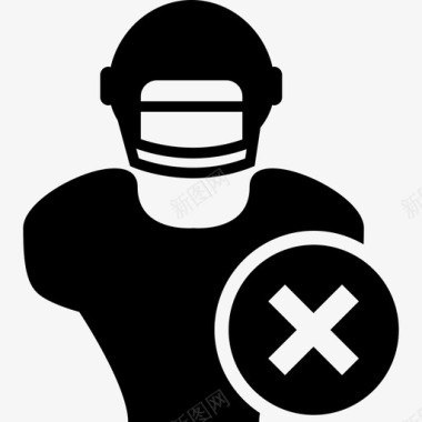 橄榄球运动员特写与删除十字符号体育图标图标