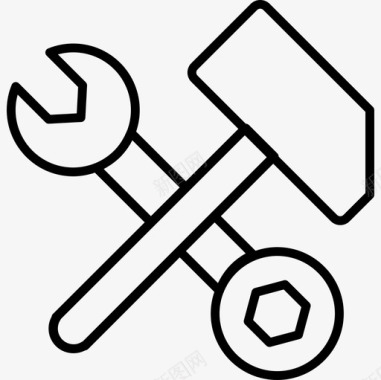 扳手和螺栓工具与锤子轮廓工具和用具自己动手图标图标