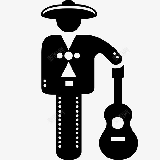音乐家乐队吉他图标svg_新图网 https://ixintu.com 乐队 人 吉他 宽边帽 音乐家 马里亚奇