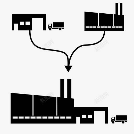 兼并建设公司图标svg_新图网 https://ixintu.com 公司 兼并 制造业 卡车 工业 工厂 建设