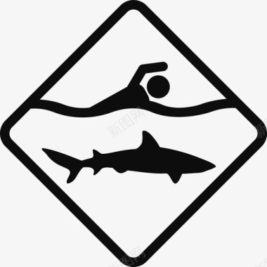 鲨鱼警告海洋禁止游泳图标图标