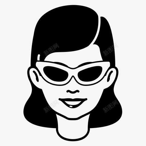 女人太阳镜款式图标svg_新图网 https://ixintu.com 人 墨镜 太阳镜 头 头发 女人 女士 妆 款式 漂亮