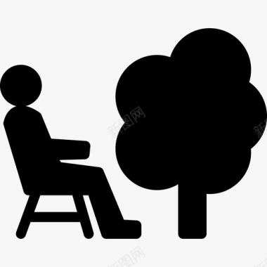 坐在树旁的椅子上的人人博物馆满满的图标图标