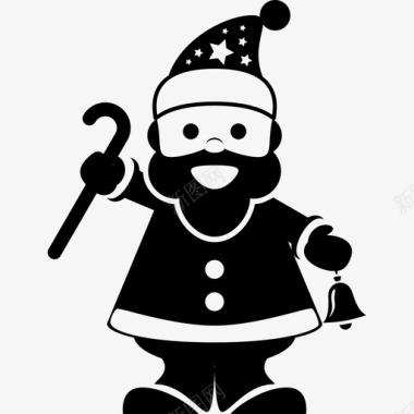 圣诞老人一手拿着手杖一手拿着小铃铛站着圣诞节图标图标