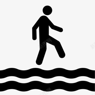 在水上行走在波浪上行走行走图标图标