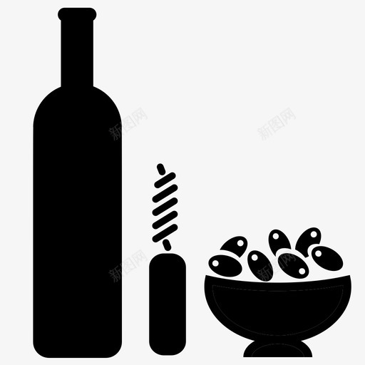 采购产品葡萄酒和橄榄酒和橄榄零食图标svg_新图网 https://ixintu.com 一碗橄榄 瓶子 软木螺丝 酒和橄榄 酒精 采购产品葡萄酒和橄榄 零食 食物 饮料