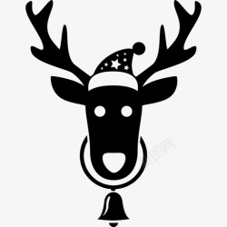 挂着的铃铛驯鹿头上戴着圣诞帽脖子上挂着铃铛动物们图标高清图片