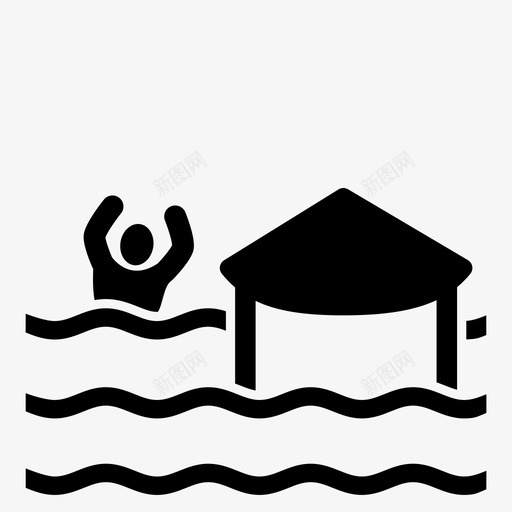 不作为水损害红十字会图标svg_新图网 https://ixintu.com 不作为 棚屋 气候变化 气候风险 水损害 洪水 溺水 红十字会 自然灾害
