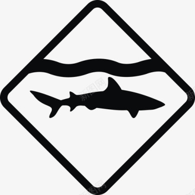 鲨鱼警告游泳标志图标图标