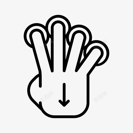 向下滑动四个手指手势图标svg_新图网 https://ixintu.com 向下滑动 四个手指 手 手势 触摸 触摸屏