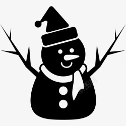 树枝手臂雪人的圣诞在黑色帽子围巾和两个树枝作为手臂圣诞节圣诞图标高清图片