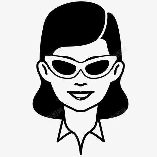 女人太阳镜款式图标svg_新图网 https://ixintu.com 人 复古 太阳镜 头 头发 女人 女士 女孩 款式 漂亮