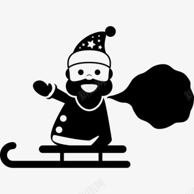 圣诞老人拿着礼品袋站在雪橇上人们圣诞老人图标图标