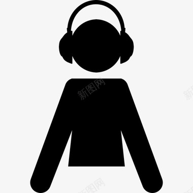 带耳机的男性卡通剪影人物音乐和声音2图标图标