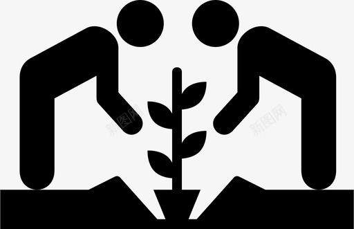 社区花园树植物人团体图标图标