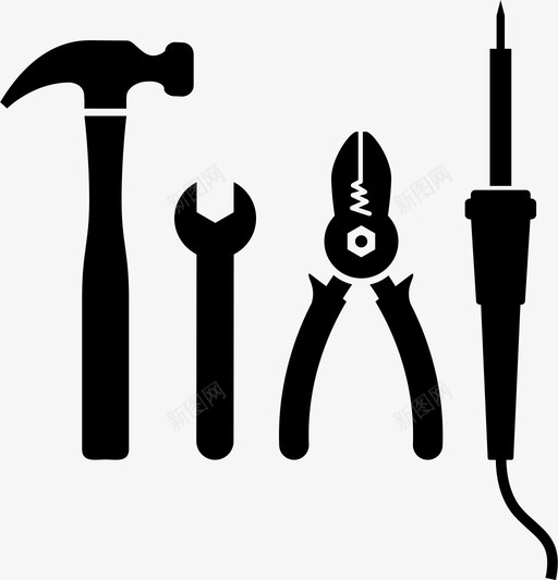 工具施工固定图标svg_新图网 https://ixintu.com 修理 固定 工作 工具 扳手 施工 焊接 钳子 锤子