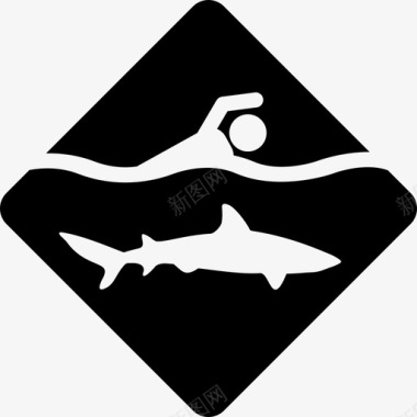 鲨鱼警告海洋禁止游泳图标图标