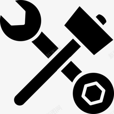 锤子和双面扳手在十字架上工具和器具自己动手填塞图标图标