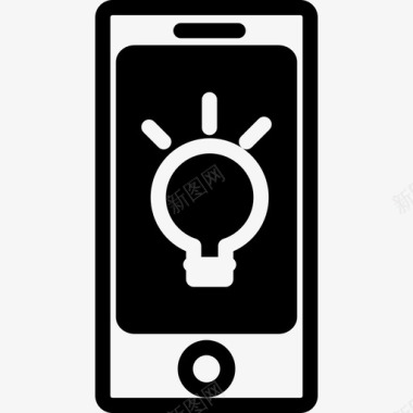 带灯泡符号的移动电话技术多个图标图标