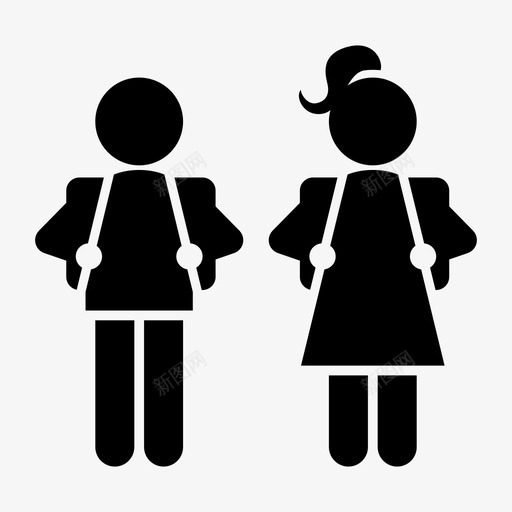 学生女孩背背包男孩背背包图标svg_新图网 https://ixintu.com 上学 女孩背背包 学生 教育 步行上学 男孩背背包