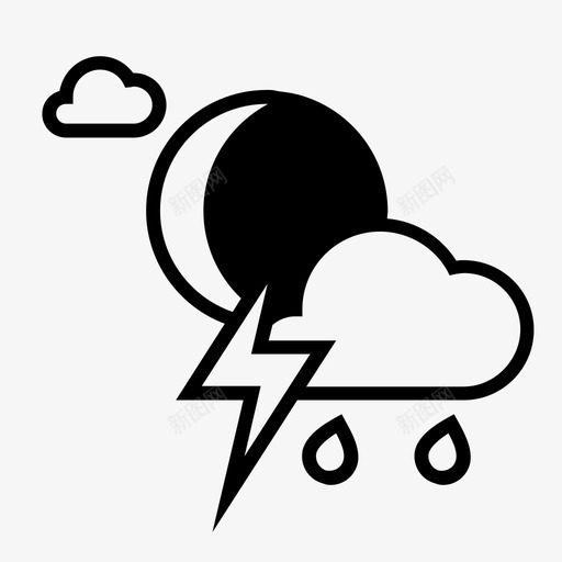 夜间有小雨和雷电下雨暴风雨图标svg_新图网 https://ixintu.com 下雨 夜间有小雨和雷电 天气预报 暴风雨