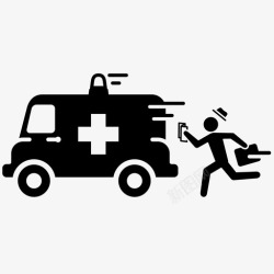 高速奔跑的货车救护车追逐者人奔跑的人图标高清图片