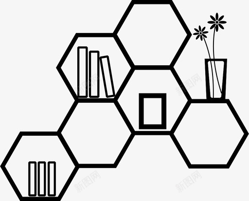 组合书架书籍装饰图标svg_新图网 https://ixintu.com 书籍 壁挂书架 组合书架 装饰