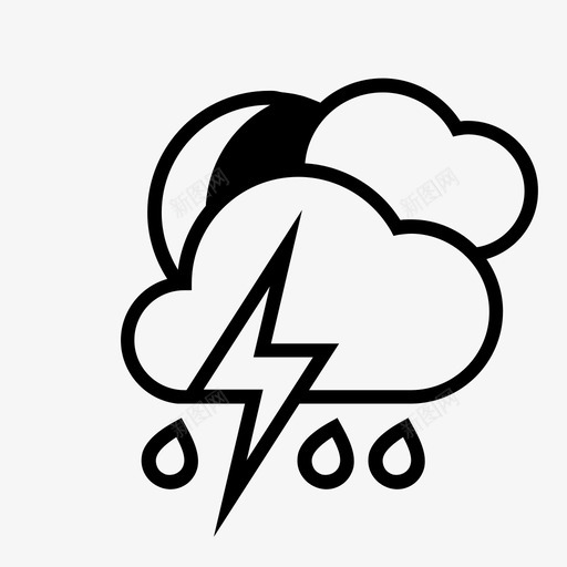 夜间雨雷雨雨天气图标svg_新图网 https://ixintu.com 夜间雨雷 天气预报 暴雨 雨 雨天气 雷雨
