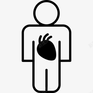 男性轮廓与心脏医学身体部位的形象图标图标