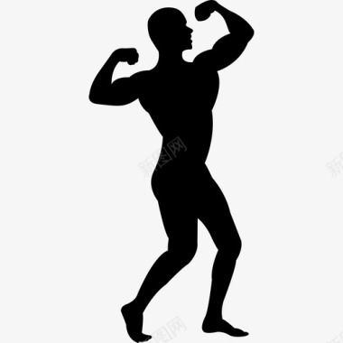男人伸展他的肌肉轮廓人体操图标图标