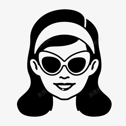 女性时尚复古图标svg_新图网 https://ixintu.com 复古 太阳镜 头发 头带 女孩 女性 时尚 脸