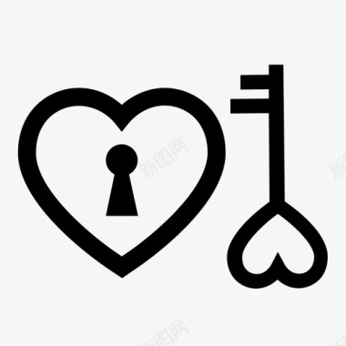 心钥匙孔和钥匙爱情人图标图标
