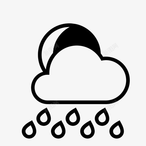 夜间大雨月亮下雨图标svg_新图网 https://ixintu.com 下雨 下雨天气 夜间大雨 天气状况 天气预报 月亮