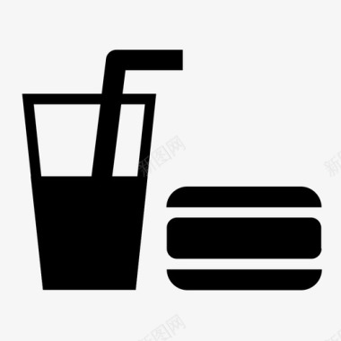 快餐汉堡包和苏打水吸管图标图标