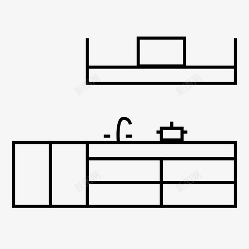 厨房水槽架子图标svg_新图网 https://ixintu.com 厨房 厨房区域 家具 家庭厨房 抽屉 架子 水槽 线 设计 锅