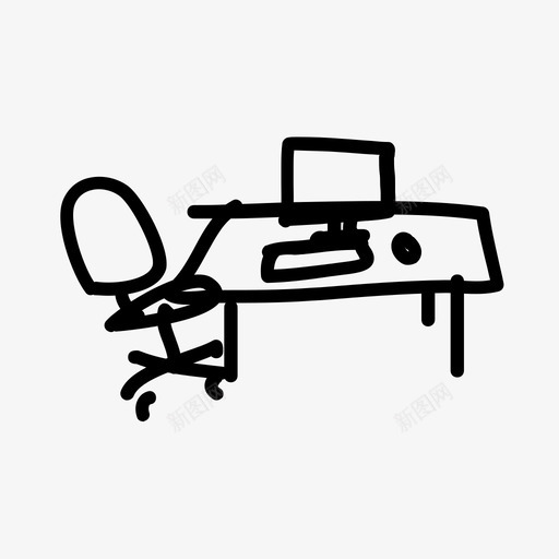 书桌wacom简单图标svg_新图网 https://ixintu.com wacom 书桌 办公室 天真 手绘 插图 桌面 椅子 涂鸦 电脑 简单