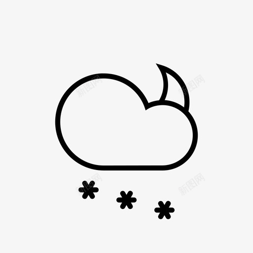 夜雪云多云图标svg_新图网 https://ixintu.com 云 云月 冬天 多云 夜雪 天气 月亮 雪花