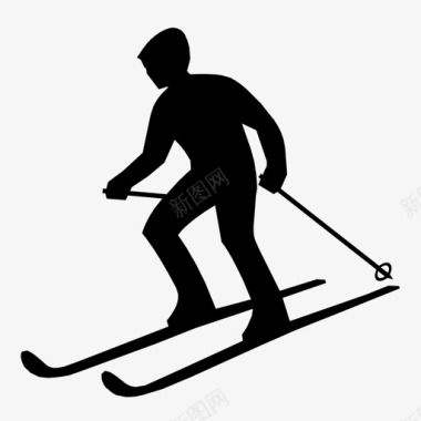 滑雪者下坡滑雪滑雪板图标图标