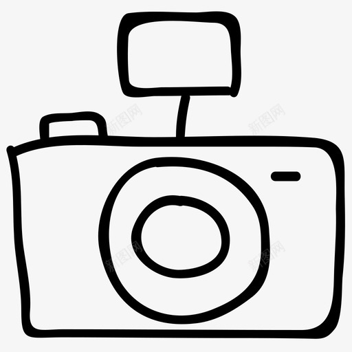 相机摄影设备照片图标svg_新图网 https://ixintu.com 图片 媒体手绘涂鸦图标 带闪光灯的相机 快照 摄影师 摄影设备 照片 相机 素描