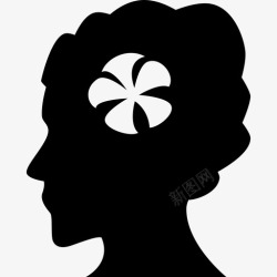 头上一朵花女人头上的剪影用一朵花在温泉里人Spa放松图标高清图片