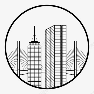 波士顿建筑城市图标图标
