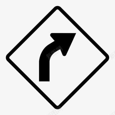 右弯道路标撞车减速图标图标