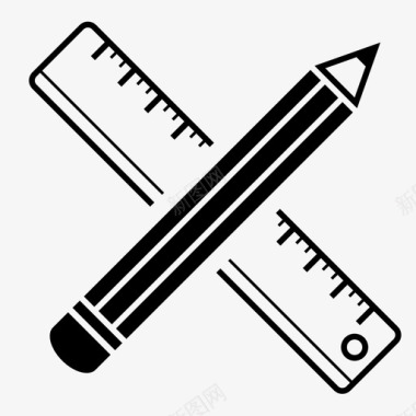 铅笔和尺子规则素描图标图标