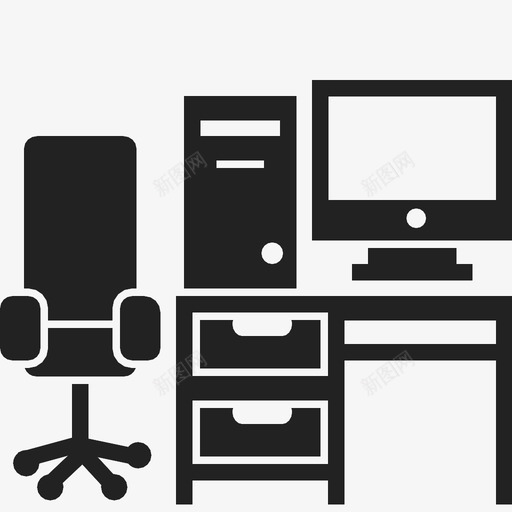 带桌椅电脑塔和显示器的工作室办公桌图标svg_新图网 https://ixintu.com 带桌椅电脑塔和显示器的工作室办公桌