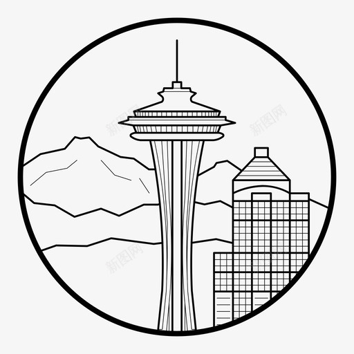西雅图建筑城市图标svg_新图网 https://ixintu.com 地标 城市 城市图标 天际线 太空针 建筑 西雅图