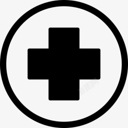 医学应用急救十字在黑色圆圈内医学基本应用图标高清图片