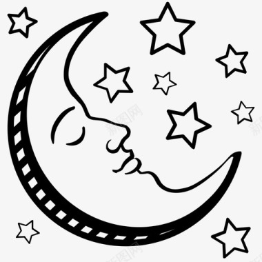 月亮和星星放松天空图标图标
