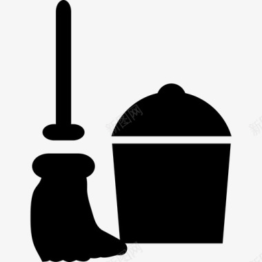 扫帚和垃圾桶图标图标