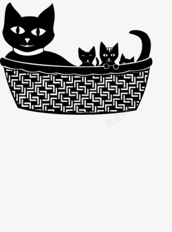 篮子里的猫猫妈妈和小猫在篮子里图标高清图片