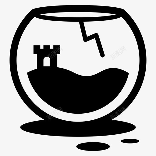 鱼缸破鱼缸水图标svg_新图网 https://ixintu.com 城堡 宠物 排水 水 沙子 破鱼缸 裂缝 鱼缸